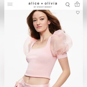 Alice and Olivia Abella Puff Sleeve Square Neck Sweater Size Medium